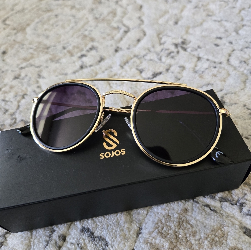 Sojos Gold and Black Round Sunglasses